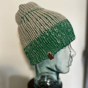 Stylish 2-Fer Knit Beanie in Green and Gray